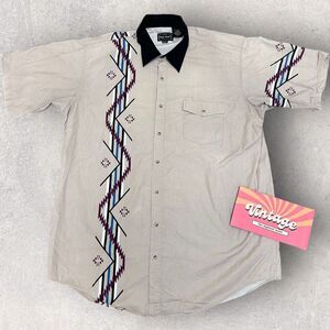 Vintage High Noon Western Aztex Short‎ Sleeve Shirt Button Front Beige 2XL